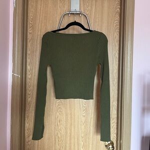 HM Green Long Sleeve Wide Neck Crop Top SIZE SMALL